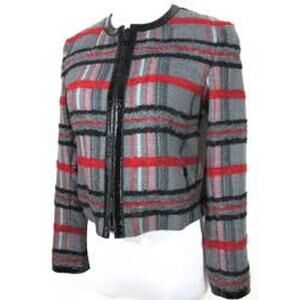 Akris Punto Wool Angora Mohair Cropped Jacket Zip Up Plaid Size 10